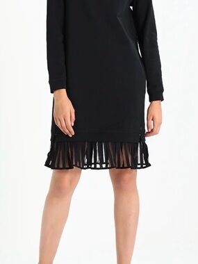 Scotch & Soda Black Long-Sleeve Mini Dress with Pleated Sheer Hem